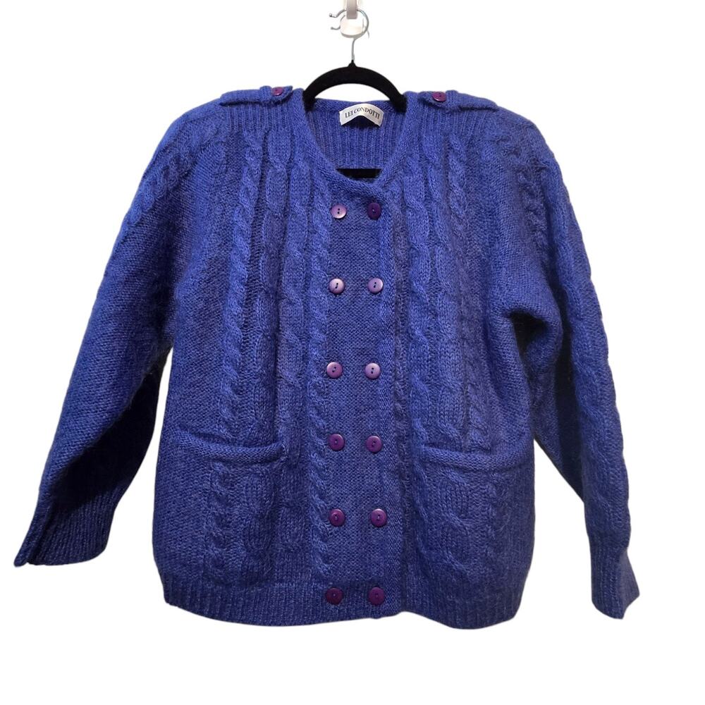 Vtg Y2K Lei Condotti Cable Knit Sweater Cardigan M Dbl Breasted Pockets Luxury
